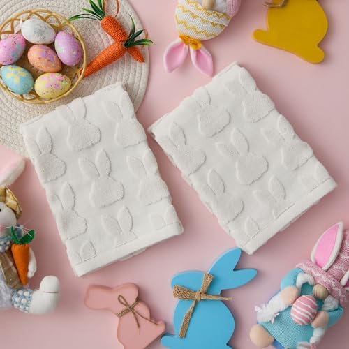 2 Pack Easter Hand Towels White Rabbit Cotton Bathroom Towel Decorative - Image 6