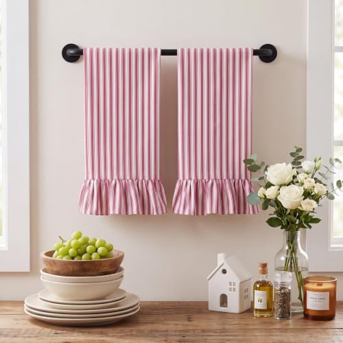 HunnmingRe 2 Pcs Red Stripe Kitchen Towels Ruffled Dish Towels 18"x28" - Image 6