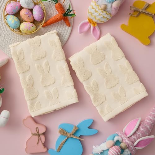 2 Pack Easter Hand Towels Beige Rabbit Cotton Bathroom Towel Decorative - Image 6