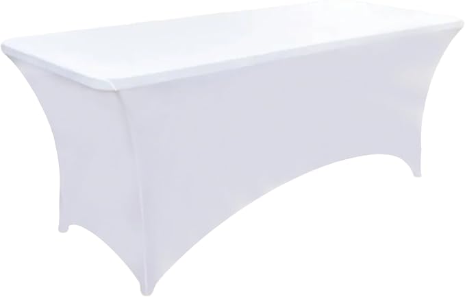 6-Pack 6ft White Spandex Table Covers - Image 9