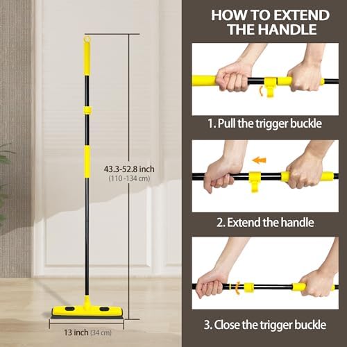 Rubber Broom with Squeegee, Pet Hair Removal 52.8 inches Long Handle, Push Fur - Image 6