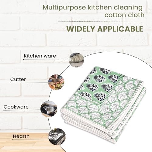 CPC Poppy Blue Hand Block Print Waffle Kitchen Towel Set of 3-16 x 28 Inch - Image 7
