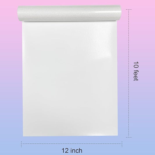 Glitter HTV Heat Transfer Vinyl Rolls- 12" x 10ft. Glitter Iron on Vinyl for DIY T-Shirts, Glitter for All Cutters, Heat Transfer Vinyl (White)