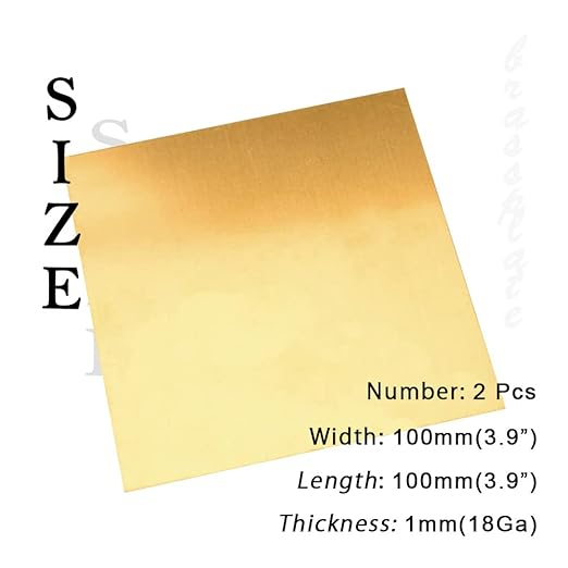 18 Gauge Brass Sheet,H62 Brass Plates Metal 0.039" Thickness x 3.9" Width x 3.9" Lenght, for Models, Crafts, Repairs, Electrical, 2Pcs