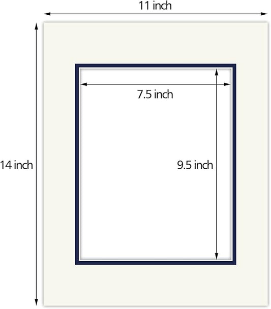Golden State Art, 11x14 Double Mats for 8x10 - for Photos, Pictures, Frames - Acid-Free, 5 Pack, Ivory Turret Over Dignity Blue