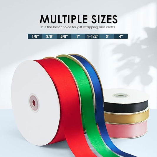 1 Inches x 100 Yards Polyester Satin Ribbon, Solid Color Silvery Satin Ribbon for Crafts, Gift Wrapping, Hair Bows, Wedding Party Decoration, Bow Making & Other Projects (Silvery)
