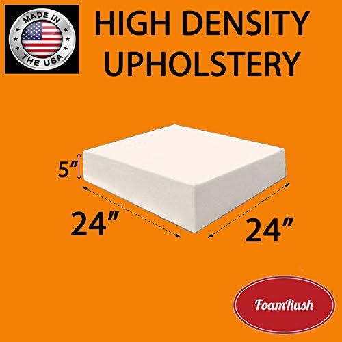 FoamRush 5" x 24" x 24" Upholstery Foam Cushion High Density (Square Foam for Dining Chairs, Chair & Wheelchair Seat Cushion Replacement)