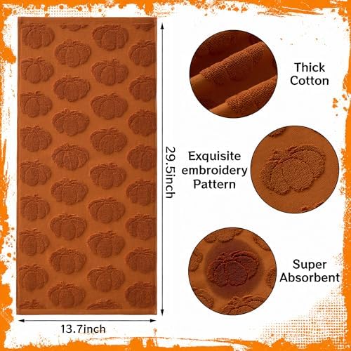 Fall Hand Towels 13.7x29.5 inch Set of 2 Autumn Thanksgiving 3D Rust Pumpkin - Image 6