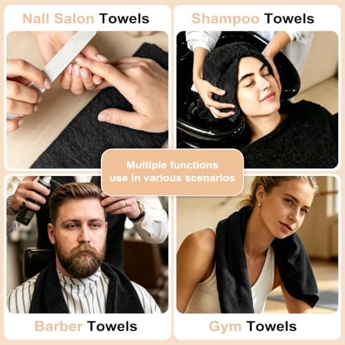 Puomue Black Salon Towels, Super Soft and Absorbent Microfiber Hair Towel - Image 7