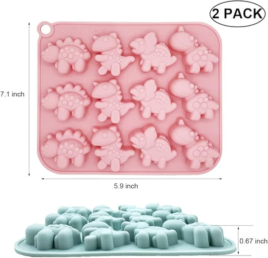 2 Pack Cute Dinosaur Silicone Molds 12 Cavity 3D Dinosaur Themed Baking Mould Tray DIY Baking Tool for Chocolate Cake Dessert Candy Mousse Pastry Handmade Soap Cupcake Topper