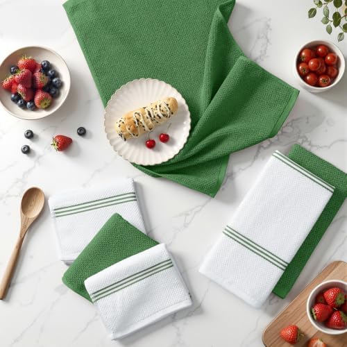 Homaxy Dual Design Cotton Kitchen Towels, Grass Green - Image 6