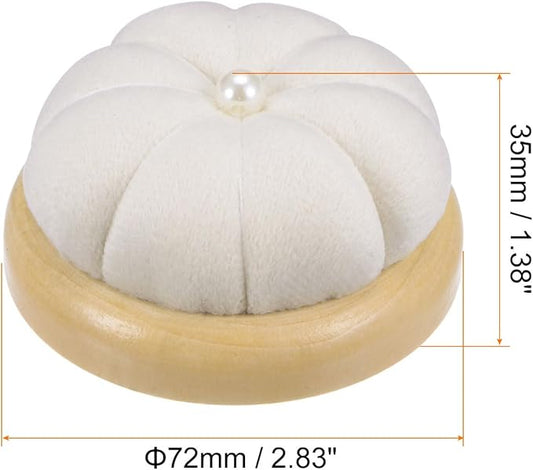 HARFINGTON Wooden Base Pin Cushion Japanese Style Cute Needle Holder Pincushions Round for Sewing Quilting Needlework DIY Crafts, Cream
