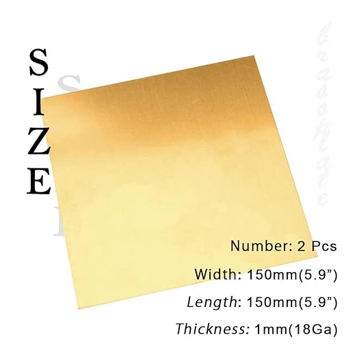 18 Gauge Brass Sheet,H62 Brass Plates Metal 0.039" Thickness x 5.9" Width x 5.9" Lenght, for Models, Crafts, Repairs, Electrical, 2Pcs