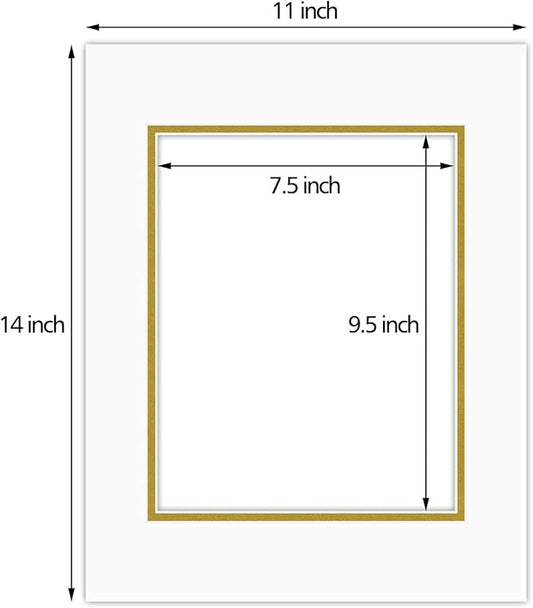 Golden State Art, 11x14 Double Mats for 8x10 - for Photos, Pictures, Frames - Acid-Free, 5 Pack, Off White Over Old Gold