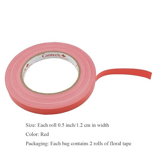 HAHIYO Red 0.5Inch Wide Floral Tape, Waterproof Florist Tape Flower Wrap Adhesive Waterproof Decorative Tape for Bouquet Stem Wrapping Flower Arranging and Floral Craft, 2Rolls 200Feet/66Yard