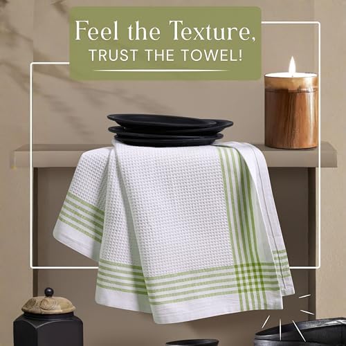 Waffle White & Lemon Green 4 Pack Kitchen Towels, 100% Cotton, 16x26 inches - Image 6