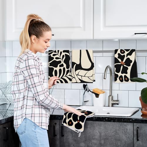 Breling 6 Pack Kitchen Towels Boho Black Floral 14x21 Dish Towels - Image 6