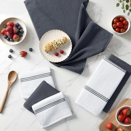 Homaxy Dual Design Cotton Kitchen Towels, Dark Grey - Image 6