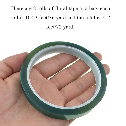HAHIYO Clear Green 0.5Inch (217Feet/72Yard Total) 2Rolls Floral Tape Waterproof Florist Tape Flower Wrap Adhesive Waterproof Decorative Tape for Bouquet Stem Wrapping Flower Arranging Floral Craft