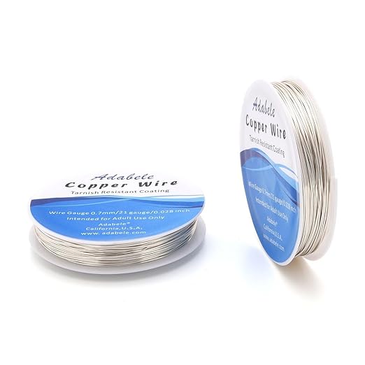 Adabele 82 Feet Premium Tarnish Resistant Round Jewelry Wire Copper Beading Wire Spool Bulk (0.7mm/21 Gauge) Sterling Silver Plated for DIY Craft Jewelry Making BF285-7