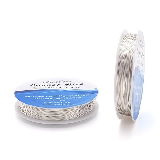 Adabele 295 Feet Premium Tarnish Resistant Round Jewelry Wire Copper Beading Wire Spool Bulk (0.5mm/24 Gauge) Sterling Silver Plated for DIY Craft Jewelry Making BF285-5