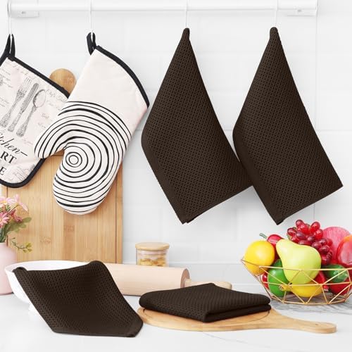 Homaxy 100% Cotton Waffle Weave Kitchen Dish Cloths, Dark Brown - Image 6