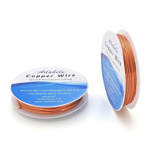 Adabele 32 Feet Premium Tarnish Resistant Round Bare Raw Jewelry Copper Wire Beading Wire Spool Bulk (1mm/18 Gauge) for DIY Craft Jewelry Making BF287-10