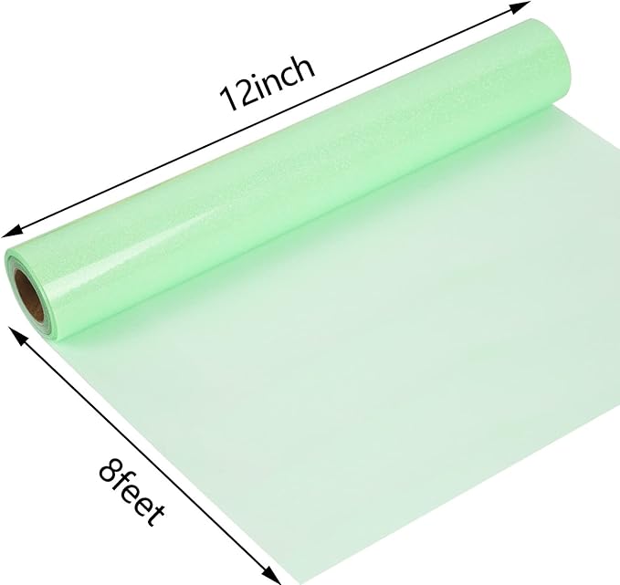 guangyintong Glow Glitter Light Green Heat Transfer Vinyl HTV Rolls, 12" x 8ft Iron on Vinyl for T-Shirts, Glitter HTV Vinyl for All Cutter Machines Easy to Cut & Weed for DIY Design