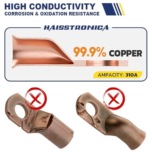 haisstronica 10pcs 3/0 AWG - 5/16"(M8) Battery Cable Lugs, Heavy Duty Copper Wire Lugs with 10pcs 3:1 Adhesive Heat Shrink Tubing, 000 Gauge Wire Lugs, Battery Terminal Connector, Battery Cable Ends