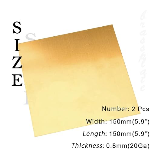 20 Gauge Brass Sheet,H62 Brass Plates Metal 0.031" Thickness x 5.9" Width x 5.9" Lenght, for Models, Crafts, Repairs, Electrical, 2Pcs