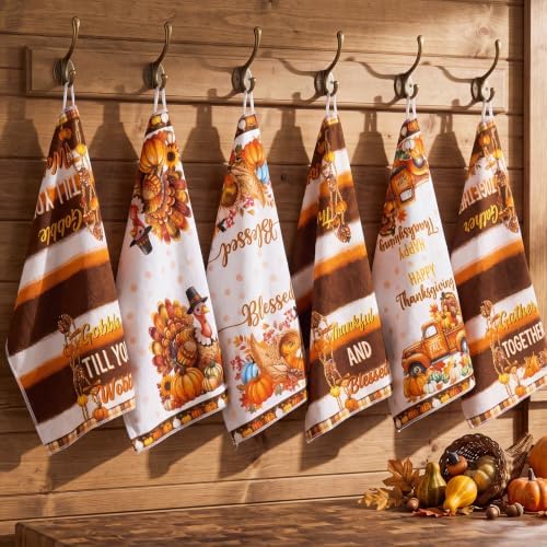 Redbaker 6 Pcs Thanksgiving Kitchen Towels, Turkey Pumpkin Funny Dish Towel - Image 6