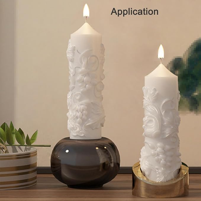 Grape Pillar Candle Molds Vintage Cylinder Thick Silicone Molds for Candle Making Soaps Resin Clay Home Decoration Crafts DIY