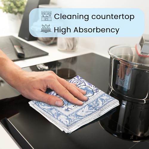 CPC Indigo Blue Hand Block Print Waffle Kitchen Towel Set of 3-16 x 28 Inch - Image 7