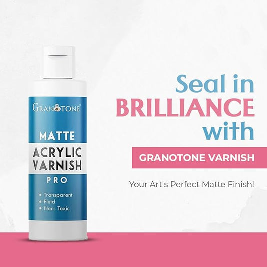GRANOTONE Acrylic Artist's Varnish | Matte Finish | Non-Yellowing | Non-Toxic | Anti-Crazing Formula | for Pro Artists, Hobby Painters & Kids | Made in India | 200 ML (6.76 fl oz)