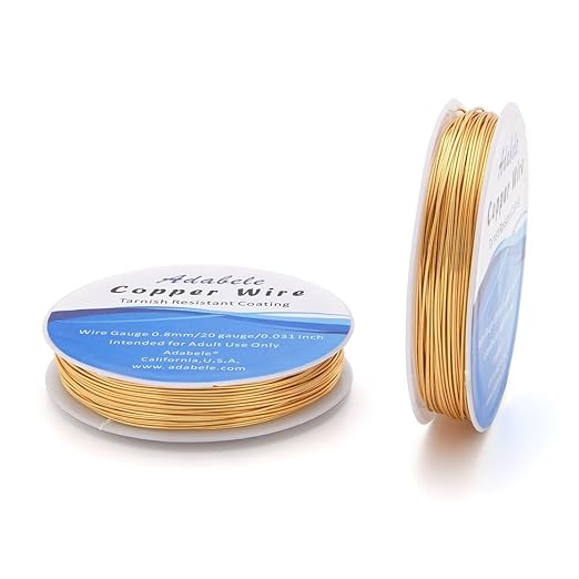Adabele 65 Feet Premium Tarnish Resistant Round Jewelry Wire Copper Beading Wire Spool Bulk (0.8mm/20 Gauge) 18K Gold Plated for DIY Craft Jewelry Making BF286-8