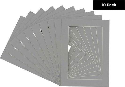 11x14 Mat for 8.5x11 Photo - Precut Mid Grey Picture Matboard for Frames Measuring 11 x 14 Inches - Bevel Cut Matte to Display Art Measuring 8.5 x 11 Inches - Acid Free Pack of TEN MATS