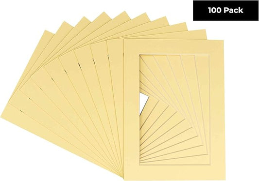 11x14 Mat for 8.5x11 Photo - Precut Soft Yellow Picture Matboard for Frames Measuring 11 x 14 Inches - Bevel Cut Matte to Display Art Measuring 8.5 x 11 Inches - Acid Free Pack of 100 MATS