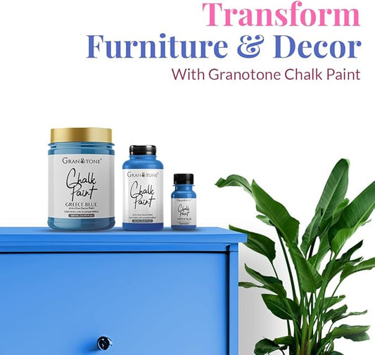 GRANOTONE Chalk Paint for Furniture, Matt-Finish Water-Based Acrylic Paint for Wood, Walls, Metal, Glass, Paper, Fabric Canvas, Maximum Coverage Chalk Paint for Kids & Adults, 500 Ml (GREECE BLUE)