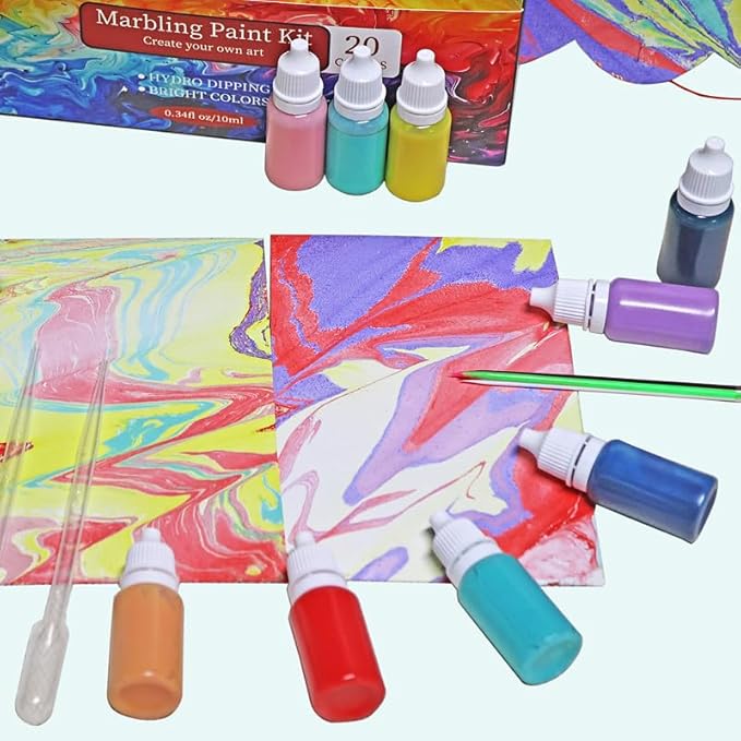 27PCS Water Marbling Painting Kit, Christmas Water Paint for Craft, Turkish Marble Pattern Craft Set,Cream Watercolor Art Kit, Perfect for Christmas, Halloween, Thanksgiving & New Year Gifts