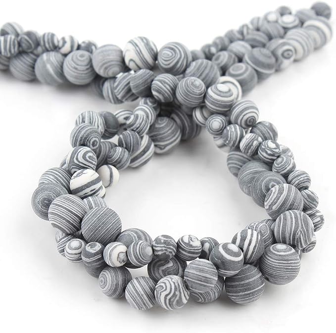 36pcs Natural Matte Black and White Malachite Zebra Gemstone Beads,10mm Frosted - Image 7