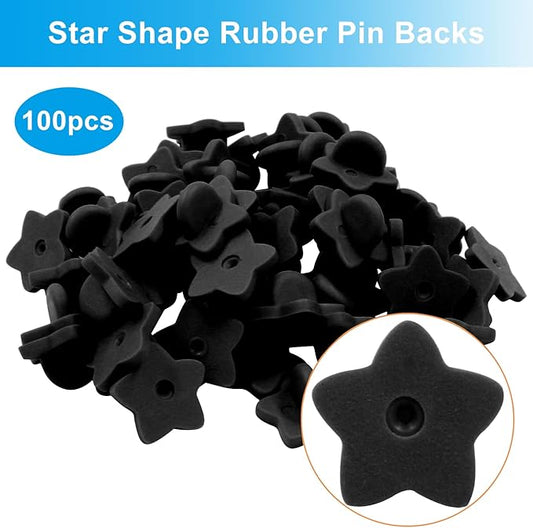 100 Pack Star Shape Rubber Pin Backs, Lapel Pin Backing Locking Pin Keepers, Brooch Holder for Uniform Badge Hat Tie(Black)