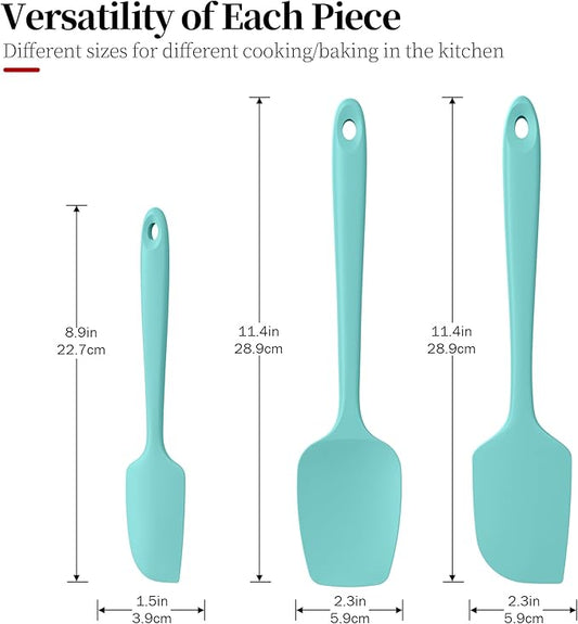 Heat Resistant Silicone Spatula Set of 3, Luxiwise 600ºF High Temp Baking Scraper Cooking Utensils Non-Stick BPA-Free for Seamless Mixing, Folding, Scraping with Rubber Kitchen Essentials (Aqua Sky)