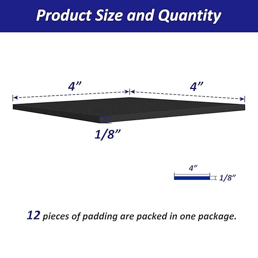 Foam Padding Sheets with Adhesive Backing - Self Stick Neoprene Insulation Foam,12PCS 1/8 Inch Thick X 4 Inch Long X 4 Inch Wide - Closed Cell Foam Sheet Square Pad