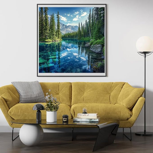 14ct Counted Cross Stitch Kits for Adults Mountains Trees Lake Printed Stamped Cross Stitch Patterns Kits Cross Stitch Supplies (Mountains Trees Lake)