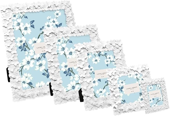 Laura Ashley 5x7 White Flower Textured Hand-Crafted Resin Picture Frame w/Easel - Image 5