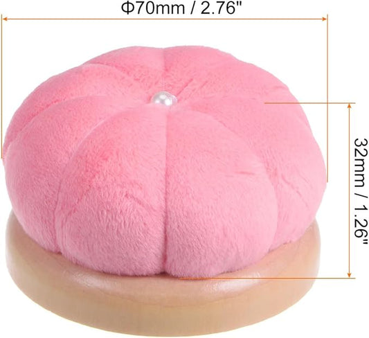 HARFINGTON Wooden Base Needle Pincushions Japanese Style Pin Cushions Round Pin Cushion Needle Holder for Sewing Quilting Needlework DIY Crafts, Pink