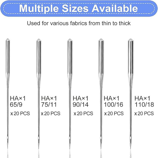 100PCS Sewing Machine Needles, Universal Sewing Machine Needle for Singer, Brother, Janome, Varmax, Needles for Sewing Machine with Sizes HAX1 65/9, 75/11, 90/14, 100/16, 110/18