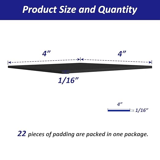 Foam Padding Sheets with Adhesive Backing - Self Stick Neoprene Insulation Foam,22PCS 1/16 Inch Thick X 4 Inch Long X 4 Inch Wide - Closed Cell Foam Sheet Square Pad