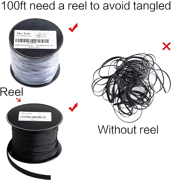 100ft - 1/8 inch PET Expandable Braided Sleeving – Black – Alex Tech Braided - Image 6