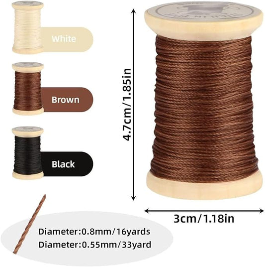 Natural Waxed Thread, 0.55mm/0.8mm, Wax Thread for Handcrafted Wrapping, Sewing, Bookbinding, Leather Threads, Beginners Craft DIY, Hemp Cord (Black/Brown/White, 0.8mm/16 Yards)